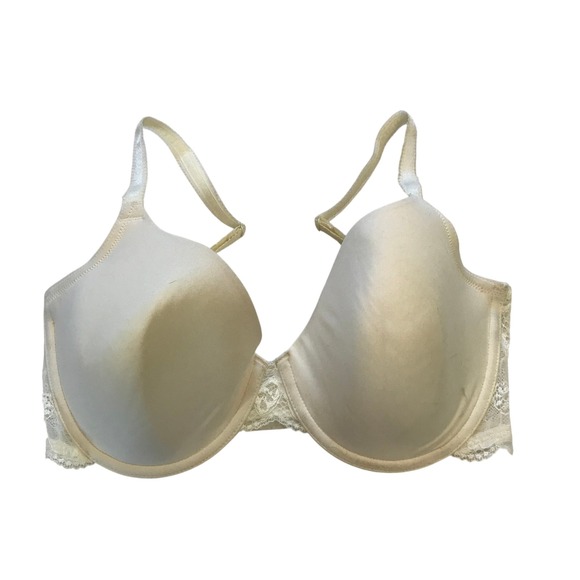 Wacoal Retro Chic Full Figure Underwire Bra 85340 Ivory White 36DD Lace Trim